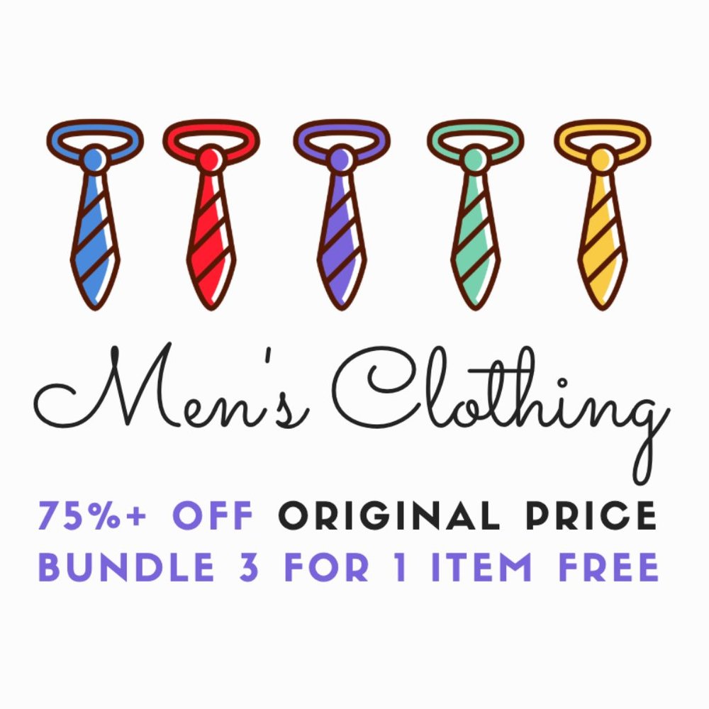 All Men's Clothing: 75%+ OFF, Buy 2, Get 1 FREE